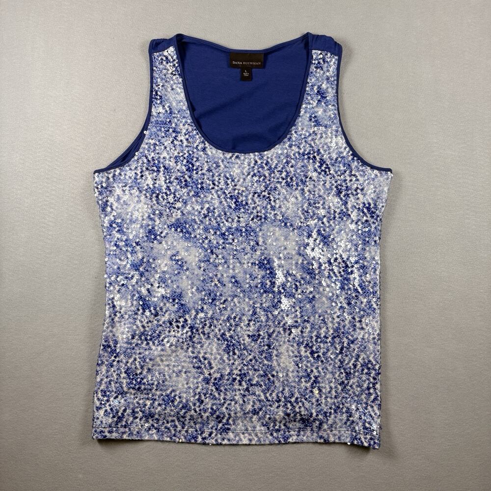 Dana Buchman Women's Large Blue White Abstract Print Tank Top